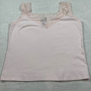 Chicos Womens Light Pink Lace Trim V-Neck Cotton Camisole Tank Top Size 3 (XL)